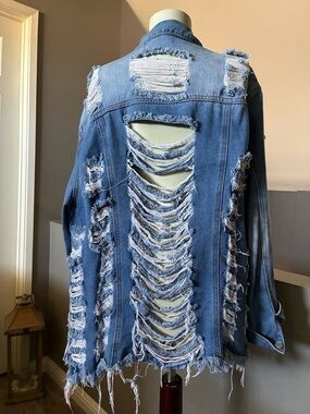Distressed Denim Jacket Thrill Jeans 1X